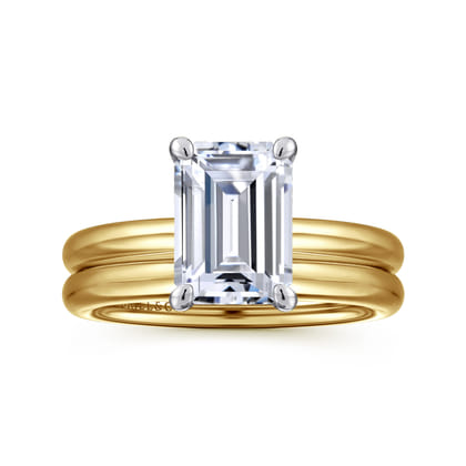 Unite - 14K White-Yellow Gold Emerald Cut Solitaire Diamond Engagement Ring
