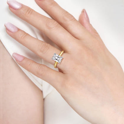 Unite - 14K White-Yellow Gold Emerald Cut Solitaire Diamond Engagement Ring