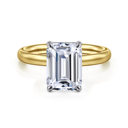 Unite - 14K White-Yellow Gold Emerald Cut Solitaire Diamond Engagement Ring