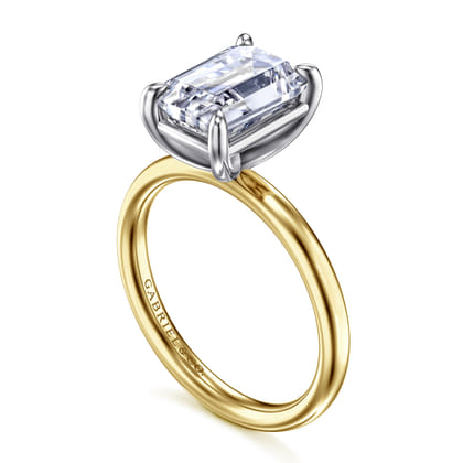 Unite - 14K White-Yellow Gold Emerald Cut Solitaire Diamond Engagement Ring