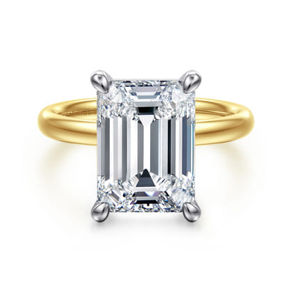 Unite - 14K White-Yellow Gold Emerald Cut Solitaire Diamond Engagement Ring