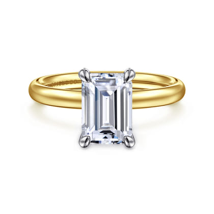 Unite - 14K White-Yellow Gold Emerald Cut Solitaire Diamond Engagement Ring