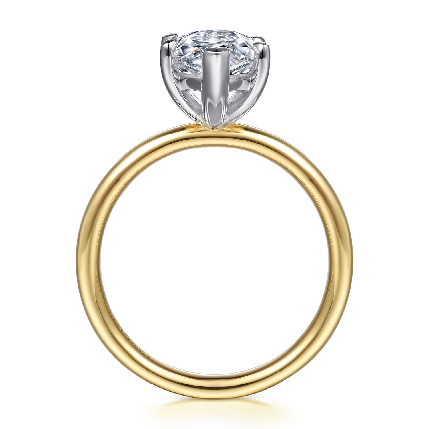 Unite - 14K White-Yellow Gold Marquise Shape Solitaire Diamond Engagement Ring