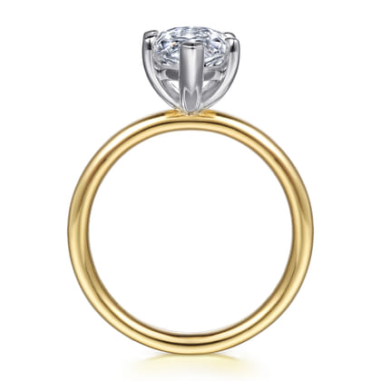 Unite - 14K White-Yellow Gold Marquise Shape Solitaire Diamond Engagement Ring