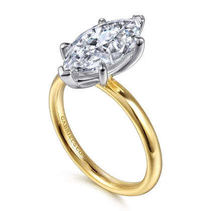 Unite - 14K White-Yellow Gold Marquise Shape Solitaire Diamond Engagement Ring