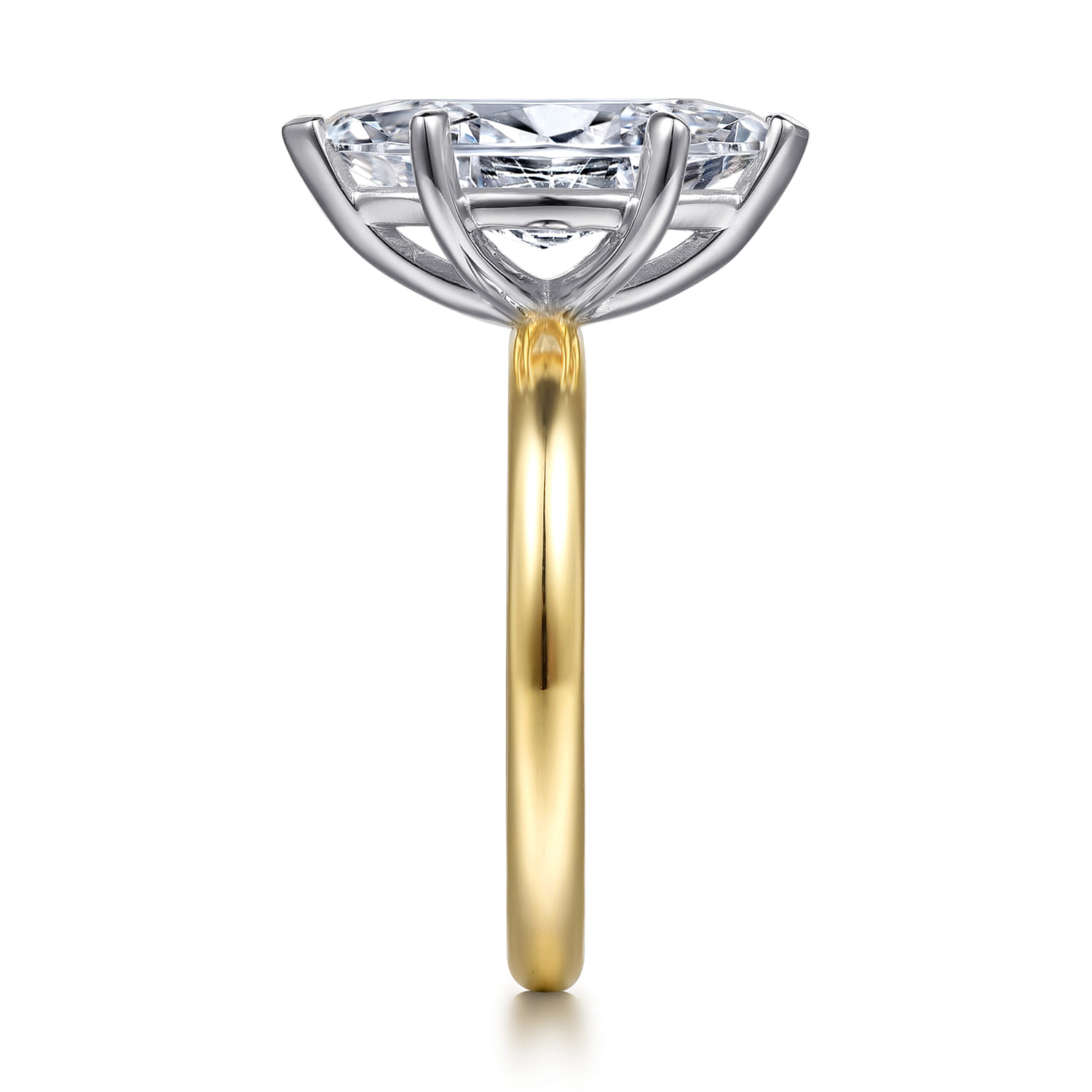 Unite - 14K White-Yellow Gold Marquise Shape Solitaire Diamond Engagement Ring