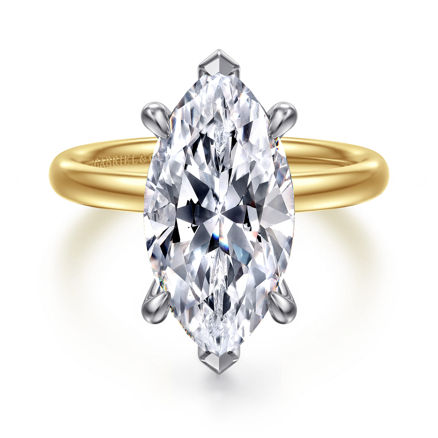 Unite - 14K White-Yellow Gold Marquise Shape Solitaire Diamond Engagement Ring