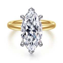 Unite - 14K White-Yellow Gold Marquise Shape Solitaire Diamond Engagement Ring