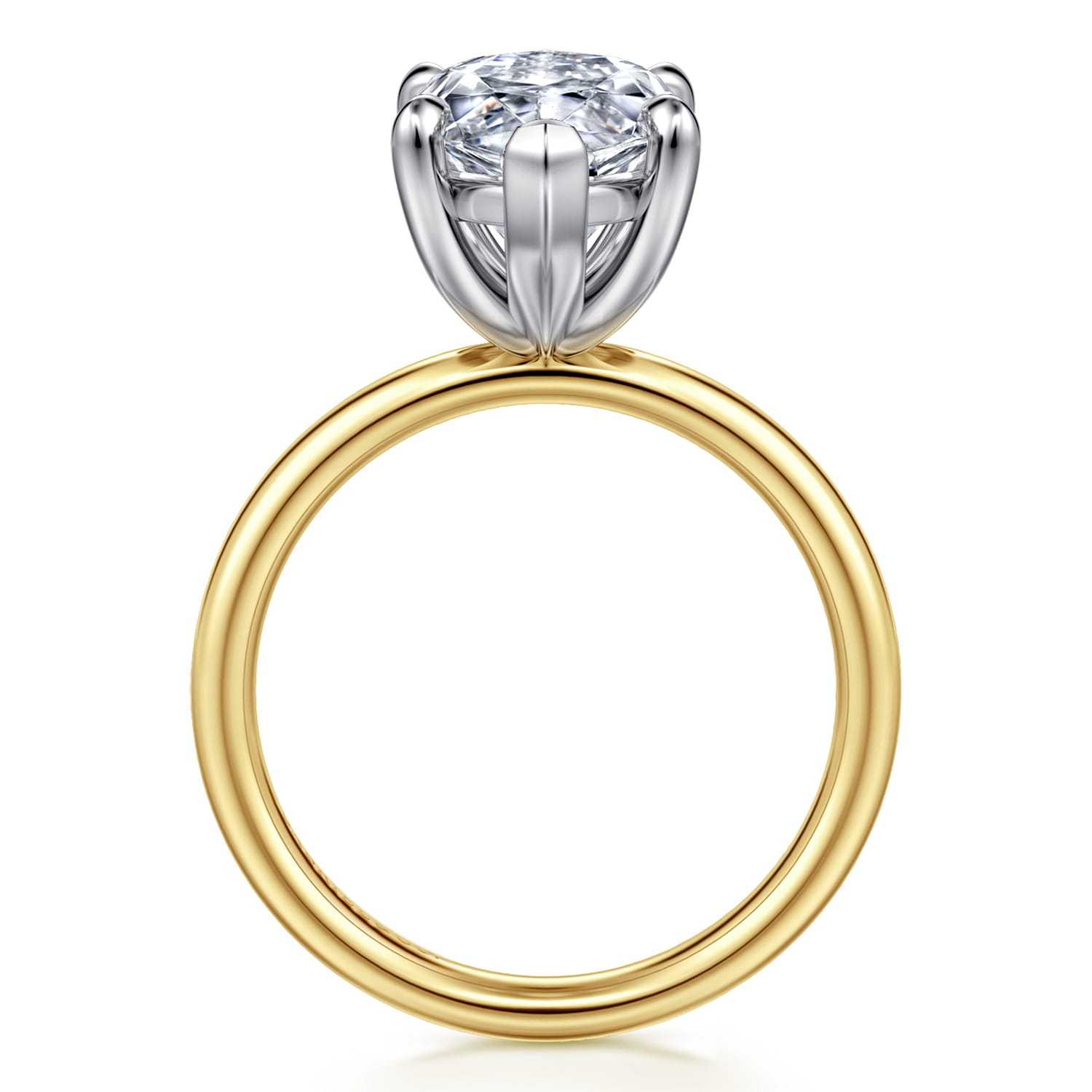 Unite - 14K White-Yellow Gold Marquise Shape Solitaire Diamond Engagement Ring