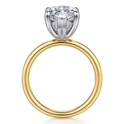 Unite - 14K White-Yellow Gold Marquise Shape Solitaire Diamond Engagement Ring