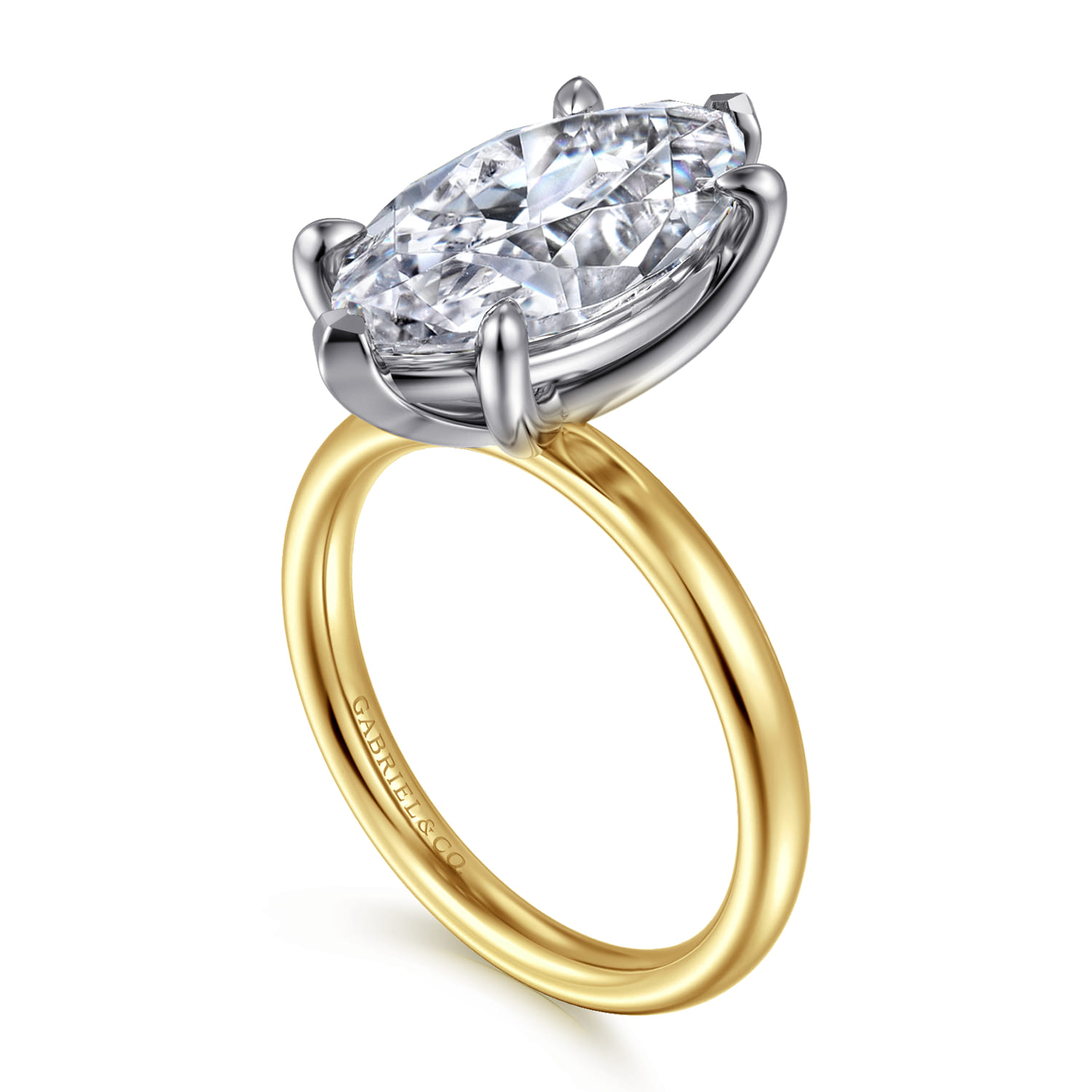 Unite - 14K White-Yellow Gold Marquise Shape Solitaire Diamond Engagement Ring