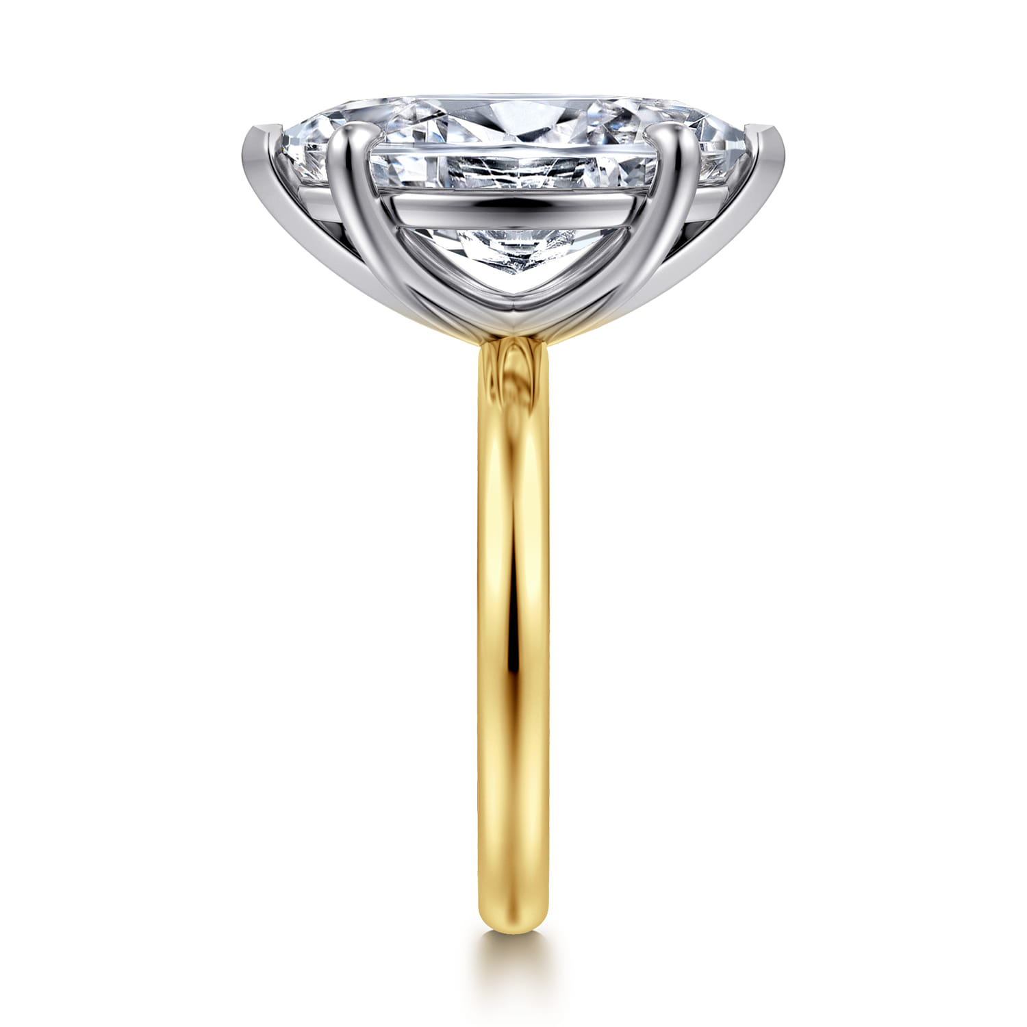 Unite - 14K White-Yellow Gold Marquise Shape Solitaire Diamond Engagement Ring