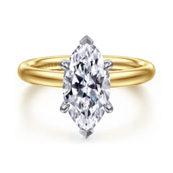 Unite - 14K White-Yellow Gold Marquise Shape Solitaire Diamond Engagement Ring
