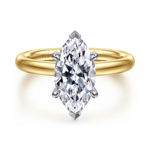 Unite - 14K White-Yellow Gold Marquise Shape Solitaire Diamond Engagement Ring