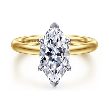 Unite - 14K White-Yellow Gold Marquise Shape Solitaire Diamond Engagement Ring