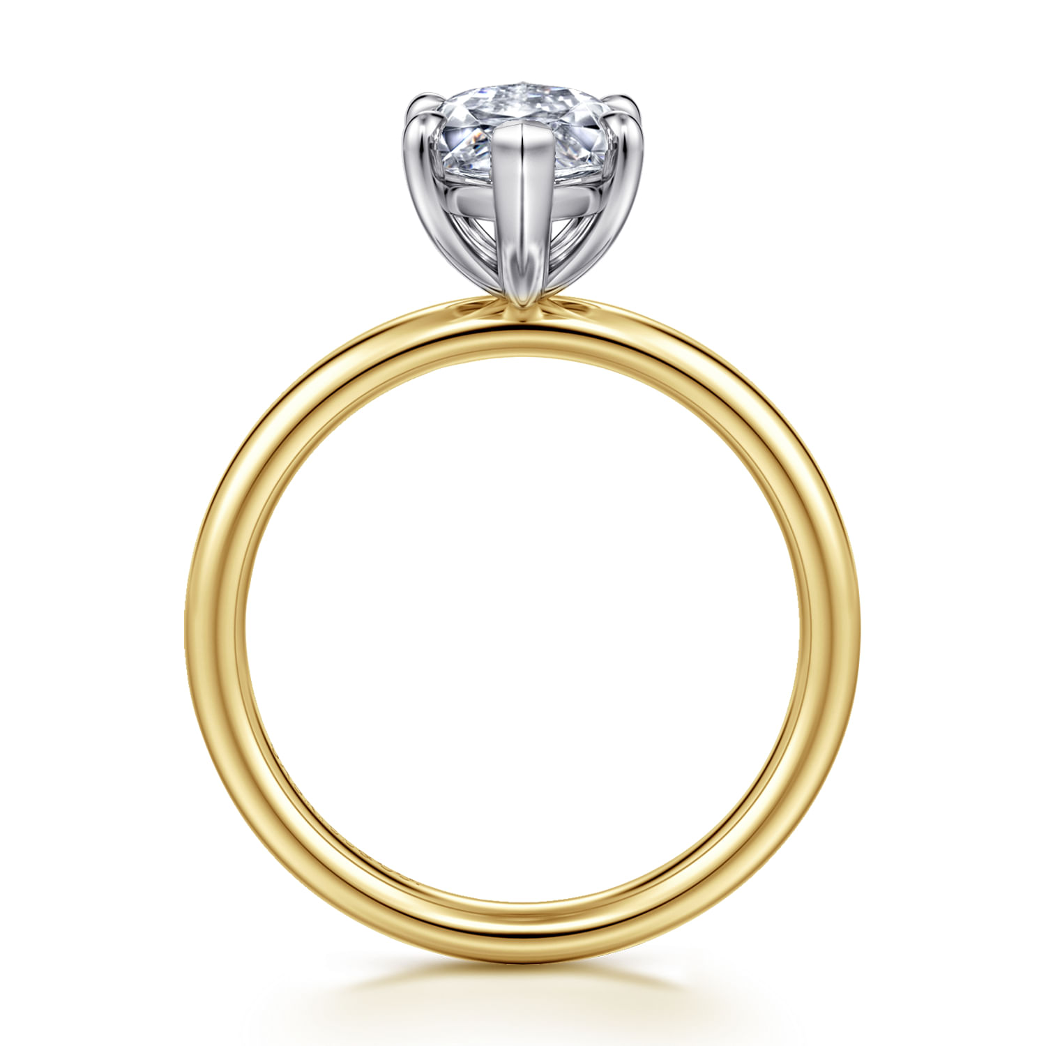 Unite - 14K White-Yellow Gold Marquise Shape Solitaire Diamond Engagement Ring