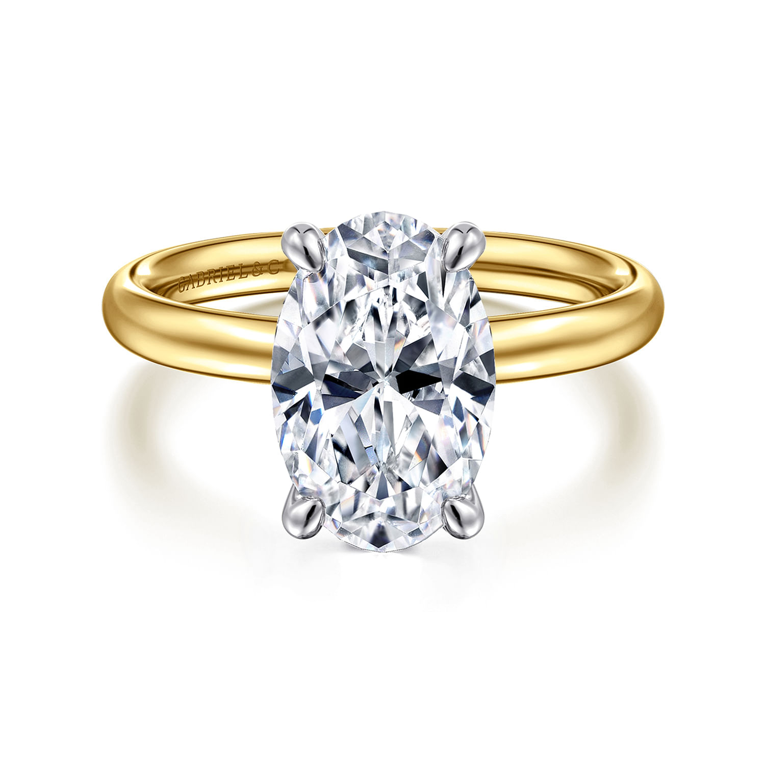 Unite - 14K White-Yellow Gold Oval Solitaire Diamond Engagement Ring