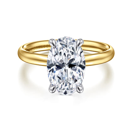 Unite - 14K White-Yellow Gold Oval Solitaire Diamond Engagement Ring