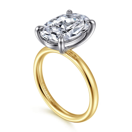 Unite - 14K White-Yellow Gold Oval Solitaire Diamond Engagement Ring