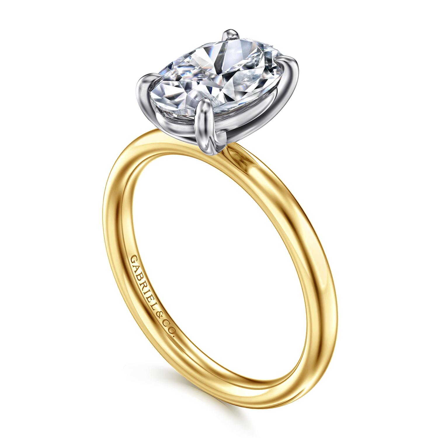 Unite - 14K White-Yellow Gold Oval Solitaire Diamond Engagement Ring