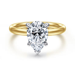 Unite - 14K White-Yellow Gold Pear Shape Solitaire Diamond Engagement Ring