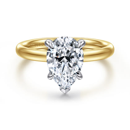 Unite - 14K White-Yellow Gold Pear Shape Solitaire Diamond Engagement Ring