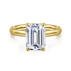 14K Yellow Gold Emerald Cut Solitaire Diamond Engagement Ring