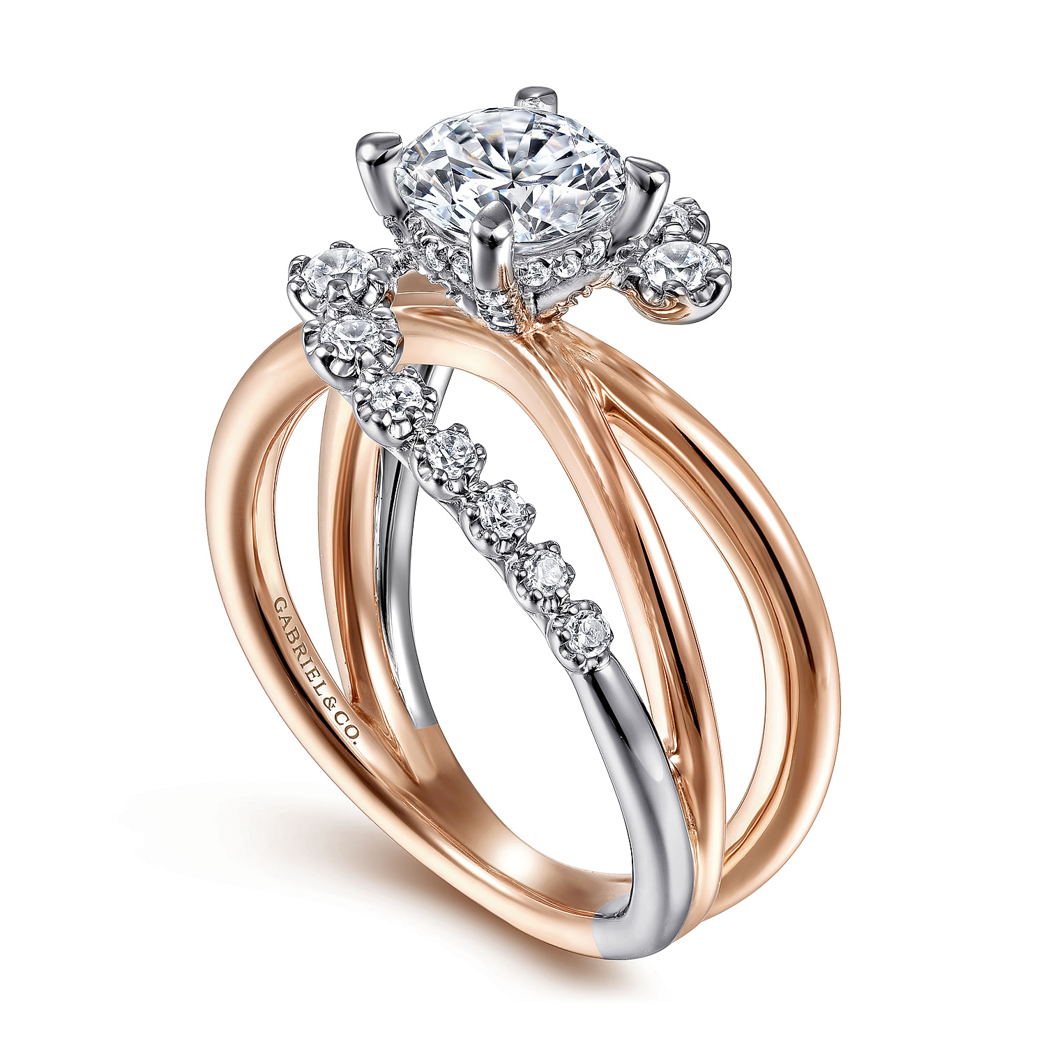 Uriella - 14K White-Rose Gold Bypass Round Diamond Engagement Ring - 0.35 ct - Shot 3