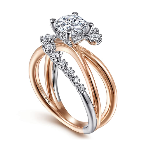 Uriella - 14K White-Rose Gold Bypass Round Diamond Engagement Ring - 0.35 ct - Shot 3