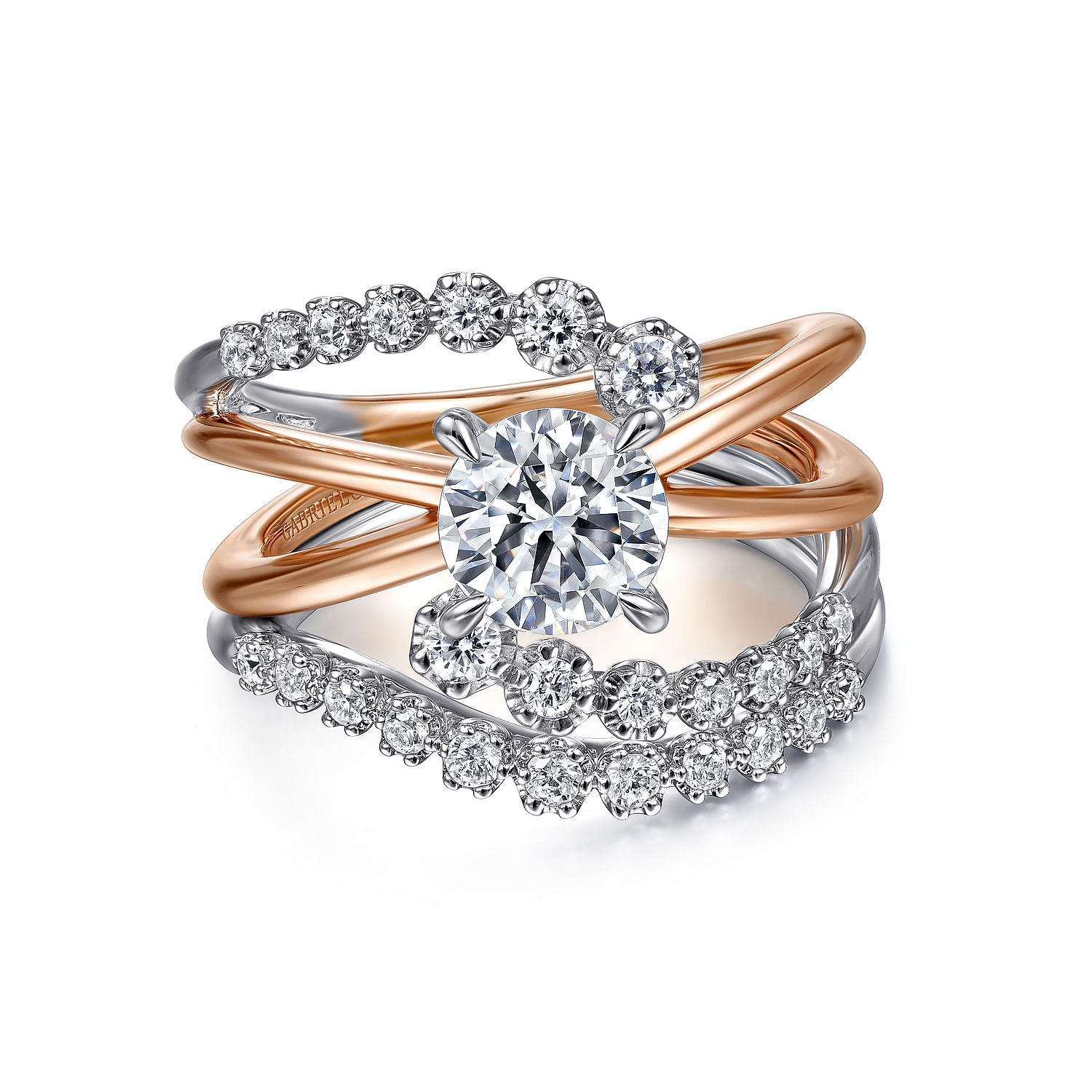Uriella - 14K White-Rose Gold Bypass Round Diamond Engagement Ring - 0.35 ct - Shot 4