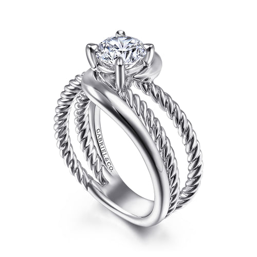 Ursula - 14K White Gold Bypass Round Diamond Engagement Ring - Shot 3