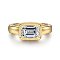 Uva - 14K Yellow Gold East West and Bezel Prong Emerald Cut Diamond Engagement Ring