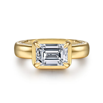 Uva - 14K Yellow Gold East West and Bezel Prong Emerald Cut Diamond Engagement Ring