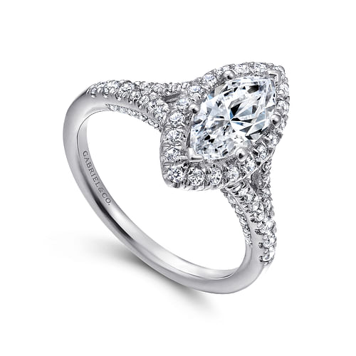 Verbena - 14K White Gold Marquise Halo Diamond Engagement Ring - 0.6 ct - Shot 3
