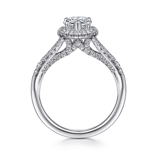 Verbena - 14K White Gold Pear Shape Halo Diamond Engagement Ring - 0.58 ct - Shot 2