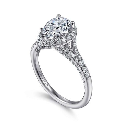 Verbena - 14K White Gold Pear Shape Halo Diamond Engagement Ring - 0.58 ct - Shot 3