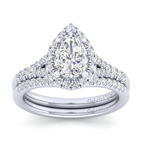 Verbena - 14K White Gold Pear Shape Halo Diamond Engagement Ring - 0.58 ct - Shot 4