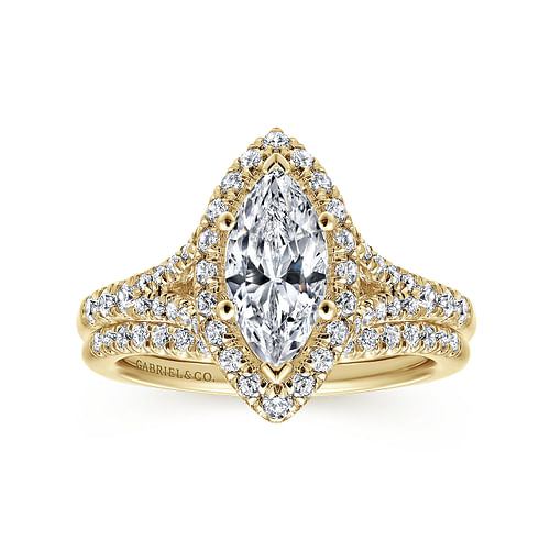 Verbena - 14K Yellow Gold Marquise Halo Diamond Engagement Ring - 0.6 ct - Shot 4