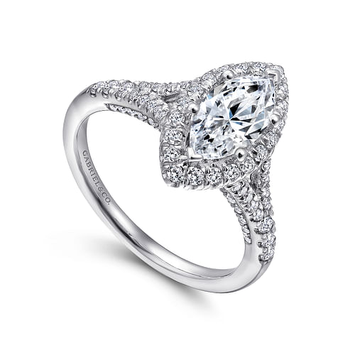 Verbena - Platinum Marquise Halo Diamond Engagement Ring - 0.6 ct - Shot 3