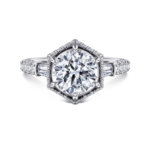 Art Deco 14K White Gold Round Three Stone Diamond Channel Set ...