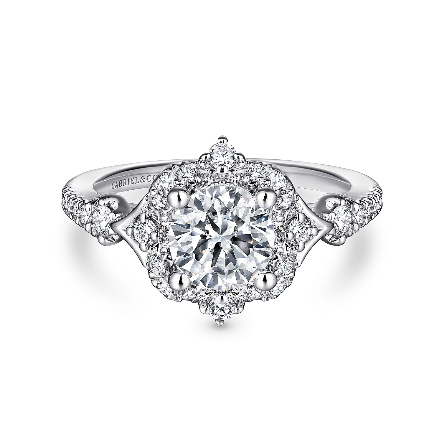 Veronique - Platinum Unique Vintage Inspired Halo Engagement Ring
