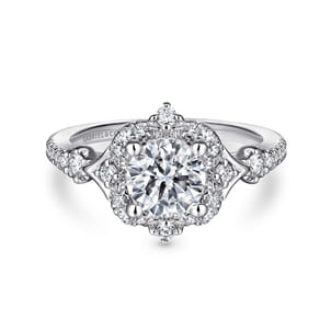 Veronique - Platinum Unique Vintage Inspired Halo Engagement Ring