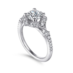 Veronique - Platinum Unique Vintage Inspired Halo Engagement Ring