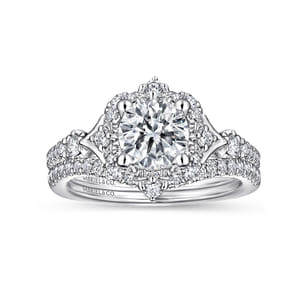 Veronique - Platinum Unique Vintage Inspired Halo Engagement Ring