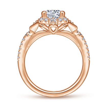 Veronique - Unique 14K Rose Gold Vintage Inspired Halo Diamond Engagement Ring