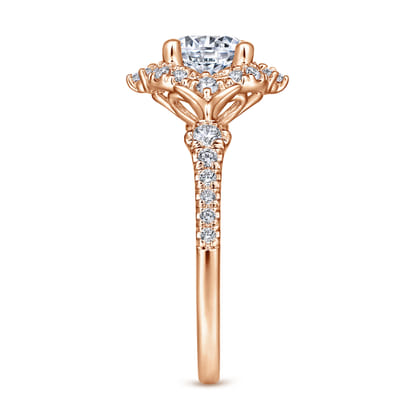 Veronique - Unique 14K Rose Gold Vintage Inspired Halo Diamond Engagement Ring