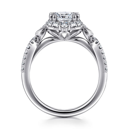 Veronique - Unique 14K White Gold Vintage Inspired Cushion Halo Diamond Engagement Ring