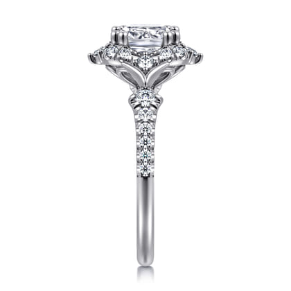 Veronique - Unique 14K White Gold Vintage Inspired Cushion Halo Diamond Engagement Ring