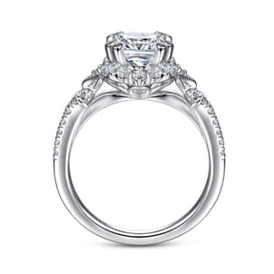 Veronique - Unique 14K White Gold Vintage Inspired Cushion Halo Diamond Engagement Ring