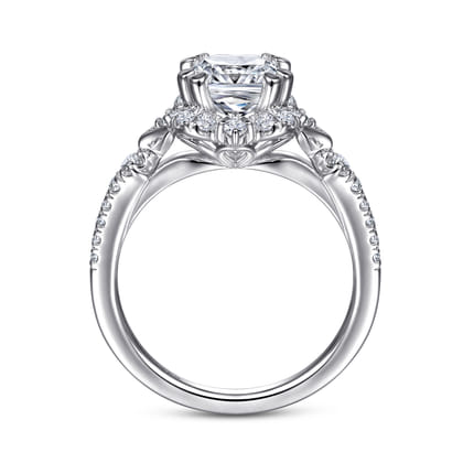 Veronique - Unique 14K White Gold Vintage Inspired Cushion Halo Diamond Engagement Ring
